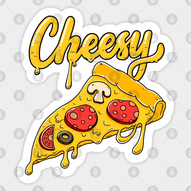 Cheesy Pizza Illustration Hand Lettering Sticker by lemontee